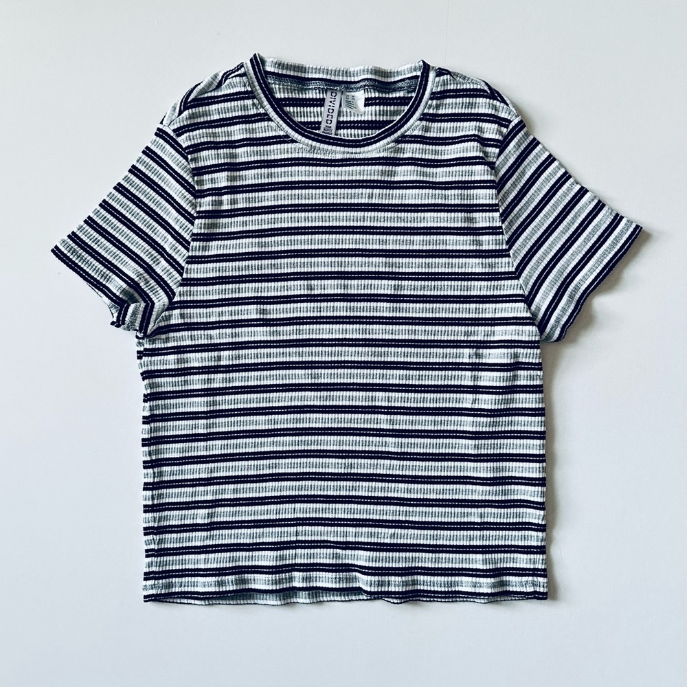 H&H Crew Neck Stripe Ribbed Crop Top XS